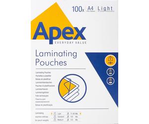 Fellowes Apex A4 Laminating Pouches, Glossy Finish, 100 Sheets - Light Duty - Id