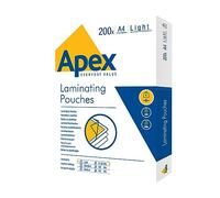 Fellowes Apex A4 Laminating Pouches, Glossy Finish, 200 Sheets - Light Duty Value Pack - Ideal for Notices, and Photos