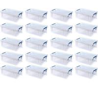 BANKERS BOX 20pk x 10L Plastic Storage Boxes with Lids. ProStore Super Strong Stackable Plastic Storage Boxes (14 x 34 x 21.5cm), Made in the UK, Clear