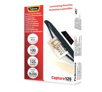 Fellowes Capture 54x86mm 125 Micron Glossy Laminating Pouches (Pack of 100), Cle