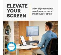 Fellowes Computer Monitor Stand with 3 Height Adjustments - Designer Suites Monitor Riser with Storage Tray - Ergonomic Adjustable Monitor Stand for Computers - Max Weight 18KG/Max Size 21" - Black/Pe