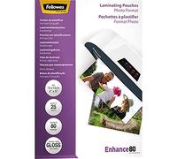 Fellowes Enhance 10x15cm 80 Micron Glossy Laminating Photo Pouches (Pack of 25)