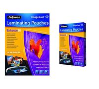 Fellowes Enhance A5 80 Micron Laminating Pouches (Pack of 100) and Fellowes ImageLast A4 80 Micron Laminating Pouch - (Pack of 100)