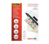 Fellowes A4 Laminating Pouches, Gloss Finish, 25 Sheets, 250 Micron (2 x 125 Micron) High Quality Finish with Image Last Directional Quality Mark - Ideal for Photos, Notices and Everyday Use