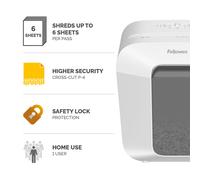 Fellowes LX Series Paper Shredder LX25 6 Sheet Cross Cut Shredder with 11.5 Litre Bin High Security P4 White