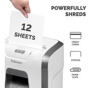 Fellowes Paper Shredder for Home Office Use - 12 Sheet Cross Cut Paper Shredder for Deskside Use - FS-12C Home Shredder with 19L Pull-out Bin - 20 Mi
