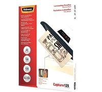 Fellowes A3 Laminating Pouches, Gloss Finish, 100 Sheets, 250 Micron (2 x 125 Micron) High Quality Finish with Adhesive Back - Can be Easily Fixed to Walls or Desktops