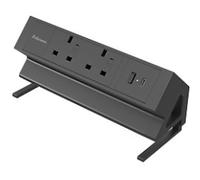 Fellowes Power Desk - 2 Power Sockets with USB-A & USB-C - Black