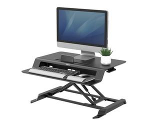 Fellowes Sit Stand Desk Riser - Lotus LT Height Adjustable Sit Stand Desk Converter with Convenient Device Channel - No Assembly Required - Max Weight 17KG - Black