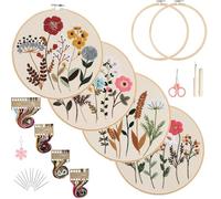 Felly 4 Sets Hand Embroidery Kits for Beginners, Cross Stitch DIY Craft Sewing Starter Set with Hoops, Tools, Colored Threads, Needles and Instructions, Adults Kids Women’s Hobbies, Mother's Day Gifts