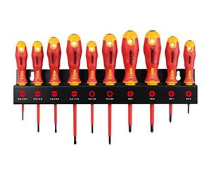 Felo XL Ergonic VDE Screwdriver Set with Tool Holder 10-Piece SL, PH, PZ, Tx