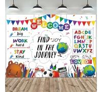 Felortte 7x5FT Polyester Fabric Back to School Backdrop White Welcome Virtual Learning Photography Background for Distant Classroom Online Teacher Teaching Course Party Supplies Decorations Banner