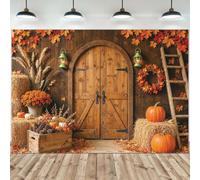 Felortte 8x6ft Polyester Fall Vintage Arched Barn Door Photography Backdrop Autumn Rustic Wooden Door Maple Leaves Background for Thanksgiving Party Decorations Banner Portrait Photo Booth Props