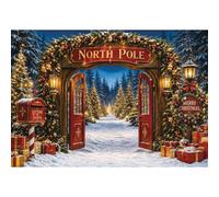 Felortte Christmas North Pole Photography Backdrop Winter Wonderland Santa’s Workshop Background Magical Christmas Village Red Gate Snow Scene Polyester Photo Booth Prop for Holiday Party Decor 10x8ft