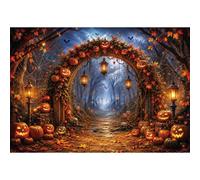 Felortte Halloween Backdrop Spooky Enchanted Forest Archway with Jack-O-Lanterns and Autumn Leaves Polyester Photography Background for Halloween Party Decor Pumpkin Patch Photo Booth Prop 10x8ft