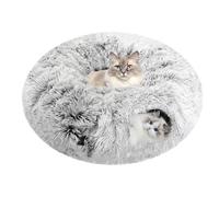 FelRelWel Cat Tunnel Bed with Furry Soft Mat,Cat Donut Tunnels for Indoor Kitten Large Cats to Chase and Play, Peekaboo Tube Cat Cave Toys,Foldable & Easy to Store,Diameter 31.5" (Hoar Color)