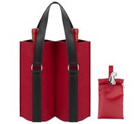 Felt 2 Wine Bottle Carrier Bag with Opener & Mini Pouch, 2 Compartments Wine Bottle Storage Reusable Travel Carry Bag (Red)