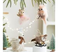 Felt Animals Ornaments for Christmas Tree, Cute Xmas Wool Hanging Decor Fall Christmas Tree Decoration for Home Backpack Party Holiday
