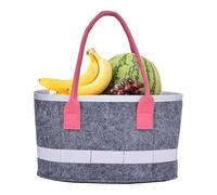 Felt Bag for Women, Felt Bag with Handles, Oval Felt Picnic with Bag, Foldable Cosmetic Container, Children's Travel Toy Organiser, Picnic Bag with Handles for Work and Outdoor Use, pink, see