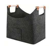 Felt Basket For Firewood Storage | Fireplace Log Holders | Portable Folding Wooden Basket | Sturdy Multifunctional Wooden Carrying Bag | Stylish L Holder