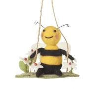 Felt Bee on Swing Decoration - Hanging Spring Bee Ornament with Flowers - Easter Hanging Decoration for Home, Branches and Seasonal Displays