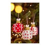 Felt Bee Present Decoration, Handmade Christmas Tree Hanging Felt Animals, Polka Dot Festive Season Ornament, Stocking Filler, Ethical & Fair Trade, Bee Gift Box Christmas Baubles 5 x 5 x 13cm (Grey)