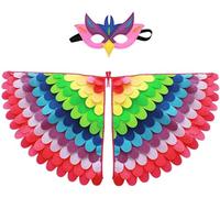 Felt Bird Capes & Wings, Kids Bird Costume Set with Felt Eye Mask, Adjustable Fairy Fancy Dress Up Peacock Flamingo Cape for Theme Party Carnival Halloween Cosplay