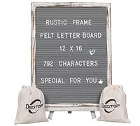 Felt Board With Rustic Vintage Frame and Stand 12x16 Inch, Grey Changeable Message Board Includes 792 Letters, Numbers and Symbols, Hook to Hang, 2 Canvas Bags