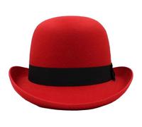 Felt Bowler Hat for Men Women Wool Felt Material Solid Satin Band Classic Derby Hat Fedora Party Costume Hat Accessories (Red, ONE Size)
