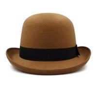 Felt Bowler Hat for Men Women Wool Felt Material Solid Satin Band Classic Derby Hat Fedora Party Costume Hat Accessories (Khaki, ONE Size)