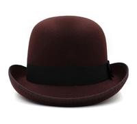 Felt Bowler Hat for Men Women Wool Felt Material Solid Satin Band Classic Derby Hat Fedora Party Costume Hat Accessories (Coffee, ONE Size)