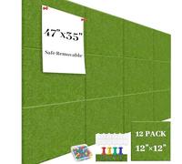 Felt Bulletin Board Felt Wall Tiles 12 Pack- 47"x35" Large Cork Board/Cork Tiles Alternative Safe Removable Felt Boards for Walls Felt Board for Office Felt Pin Board Spring Green