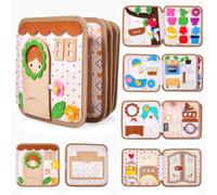 Felt Busy Book Montessori Sensory Toys for Girls Boys, Toddlers Busy Board Educational Activity Book to Learn Fine Motor Skills, Car Travel Activities Toys Christmas Birthday Gifts for Kids (brown)