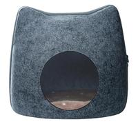 Felt Cat Cave, Semi-enclosed Kitty Head Shaped Cat House Scratchable Cozy Cave Bed with Zipper, 16.1x15x14.2 Inch, Dark Grey