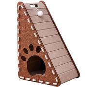 Felt Cat Scratcher 12x16x24" Triangular Cat Scratcher with Plush Ball & Inner Bed Non-Shedding Scratch-Resistant Kitten Scratching Board for Indoor, Camel and Grey Scratching Board Scratch Pad