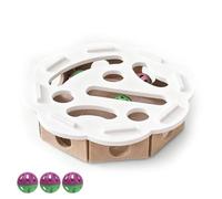 Felt Cat Toy Maze Box,Cat Puzzle Felt Maze Box Toys, Interactive Nail File Scratch with 3 Bell Balls, Stimulate Kittern Energy and Instincts (beige,Flower)