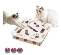 Felt Cat Toy Maze Box,Cat Puzzle Felt Maze Box Toys, Interactive Nail File Scratch with 3 Bell Balls, Stimulate Kittern Energy and Instincts (beige,Square)