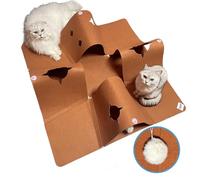 Felt Cat Toys, Collapsible Cat Tunnels with Plush Ball for Indoor Cats for Small Animals Pets, Kittens, Ferrets, Bunny Rabbits, Puppy and Dogs, Brown