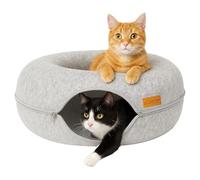 Felt Cat Tunnel 60 x 60 x 28 cm Cat Bed Fluffy Round Cat Cave Tunnel Doughnut Cat Doughnut Bed Games Cats with Washable Cushion Cover Cat Basket as Sleeping Place Cuddly Bed - Grey
