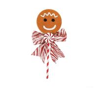Felt Christmas Cookie Man Ornament 11.8in With Striped Bow Hanging Decor | Soft felt material festive red and white striped bow built-in hanging loop for Christmas trees doors or for windows