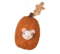 Felt Christmas Decoration, Hanging Orange Pumpkin Bauble Autumn Decoration, Wool Mouse inside a Felt Pumpkin Woodland Ornament, Halloween Decor, Xmas Mouse Figurine