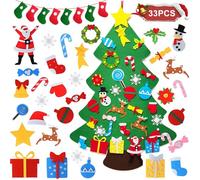 Felt Christmas Tree, DIY Christmas Trees for Toddlers, Wall Hanging Xmas Trees with Socks Banner, 3.28ft Xmas Tree with 33pcs Santa Claus Snowman Elk Ornaments for New Year Winter Holiday Decorations