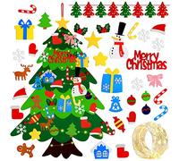Felt Christmas Tree, Yotako DIY Toddlers Felt Xmas Tree with 30 LED Lights, 3.28ft Velcro Christmas for Kids with 32 PCS Detachable Ornaments Fuzzy Banner for Kids Wall Door Home Decoration