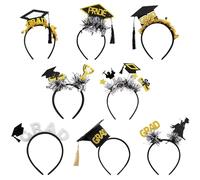 Felt Congrats Grad Headwear - Graduation Cap Headband | Graduation Celebration Accessories Headband | Reusable Glitter Set of 8 for Nursery University Party Photo Prop Stage Performance