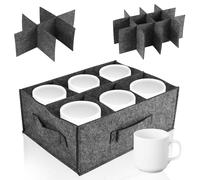 Felt Cup Storage Organizer with Removable Dividers, Medium Gray, 6/12 Compartments Adjustable Cup Holder Bag, Portable Mug Storage Bin with Handles for Kitchen Cabinet, Countertop, Travel