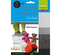 Felt Fabric A5 Assorted 5 Sheets Bundle, 0.2 cm Thickness, Grey/Black