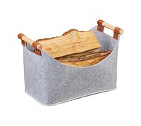 Felt Firewood Basket Grey, Firewood Storage Bag, Felt Bags With Handles, Felt Log Baskets For Fireplaces, Log Carrier For Wood, Book Magazine Newspaper Toy Storage Basket For Living Room (Light)