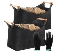Felt Firewood Basket Large Capacity Firewood Bag with Gloves Foldable Carrier Bag Space Saving Log Basket with Removable Handle Load Capacity 30kg Log Carrier for Indoor