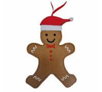 Felt Gingerbread Man Christmas Decoration - 12.5cm Hanging Ornament with Santa Hat & Red Ribbon