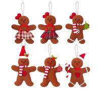 Felt Gingerbread Man Decorations - 6 Cute Christmas Figures, Lightweight Hanging Pieces, Winter Festive Seasonal Ornaments for Christmas Tree, House Wall, Kitchen, Indoor Parties